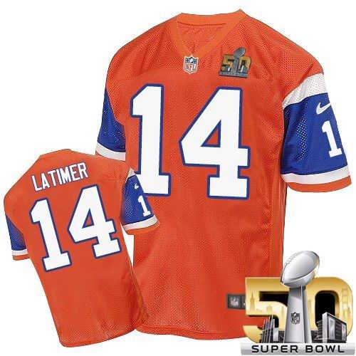 Nike Broncos #14 Cody Latimer Orange Throwback Super Bowl 50 Men's Stitched NFL Elite Jersey - Click Image to Close